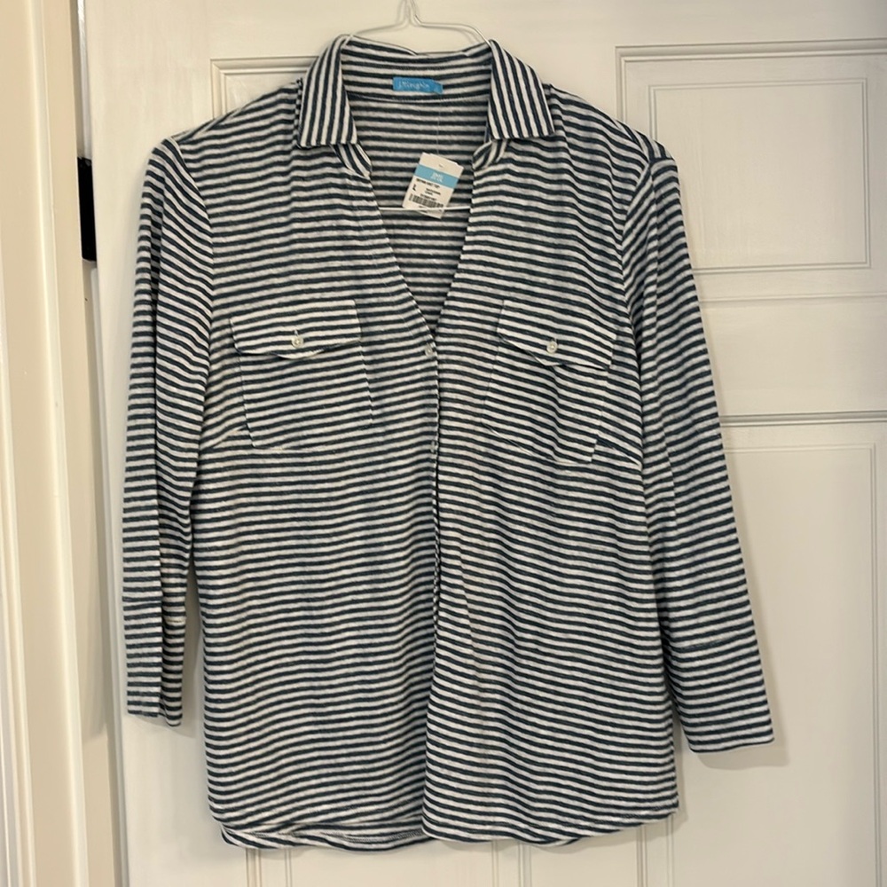 J McLaughlin blue and white knit top. New with tags.